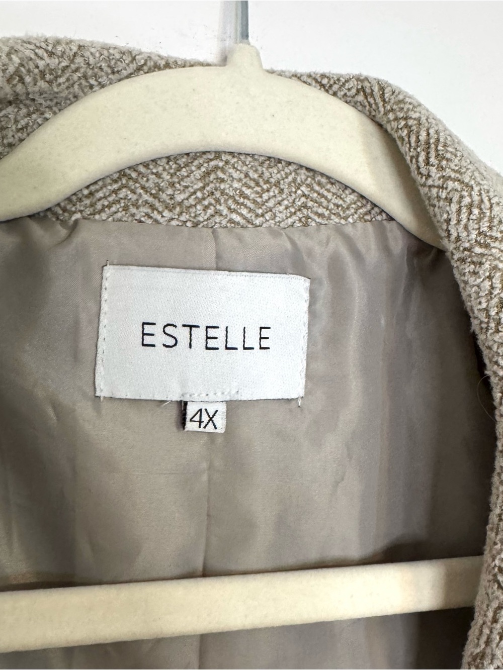Estelle Plus Size Herringbone Coat 4X Neutral Longline Jacket Classic Chic Beige - Picture 4 of 10